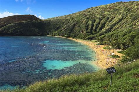 Overlook of Hanauma Bay with Coral Reef Located on Oahu, Hawaii Stock ...