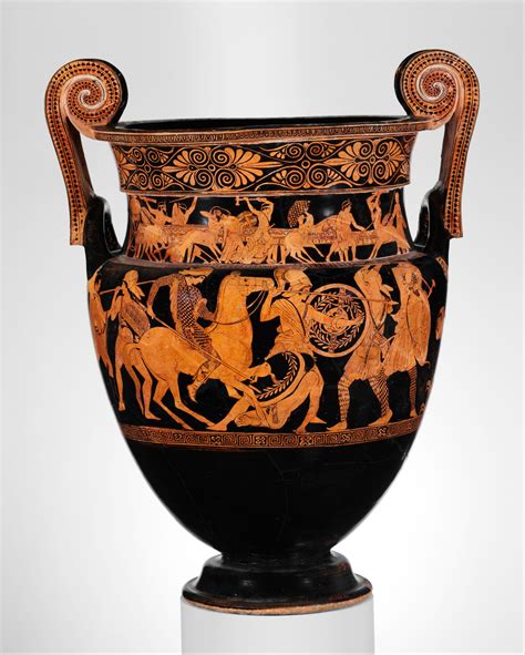Attributed to the Painter of the Woolly Satyrs | Terracotta volute-krater (bowl for mixing wine ...