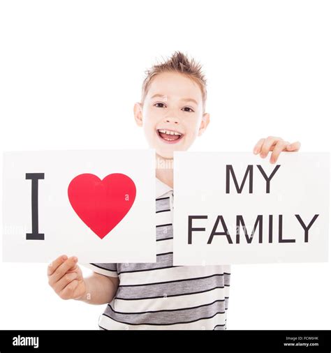 Happy boy with sign Stock Photo - Alamy