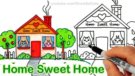 How to Draw a Cartoon House Cute step by step Home Sweet Home | Cartoon house, Cute drawings ...