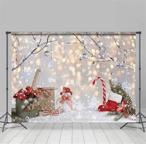 Lofaris Winter Tree Snowflake Gift Snowman Gold Bokeh Backdrop for ...