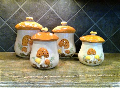 Kitchen & Dining Set of 4 Mushroom Canisters Vintage ARNEL'S Ceramic ...