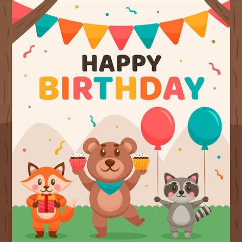 Birthday background with animals and balloons | Free Vector