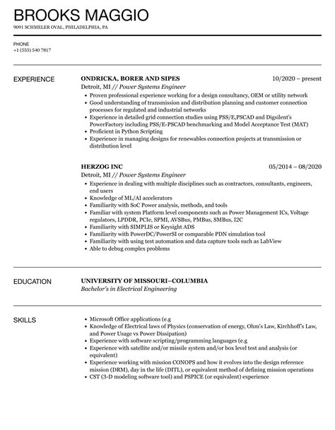 Power Systems Engineer Resume Samples | Velvet Jobs