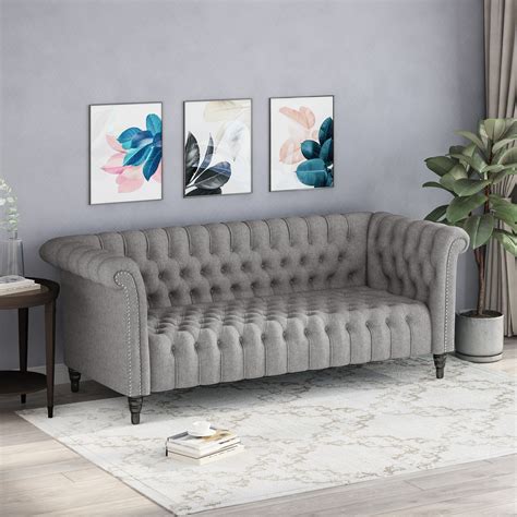 Edgar Traditional Chesterfield Sofa with Tufted Cushions, Gray and Black - Walmart.com