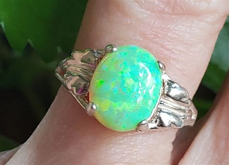 Bright Green Opal Ring See Video Pretty 8x10mm Lab Opal Set | Etsy