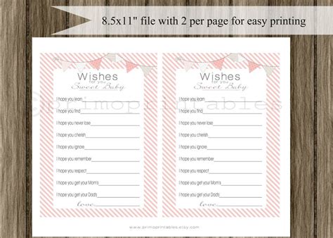 Wishes for Baby Girl Cards Pink INSTANT DOWNLOAD Diy Digital - Etsy