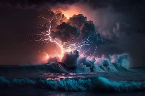 Premium Photo | Beautiful lightning storm in the ocean