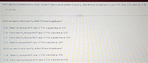 Solved The P-value for a hypothesis test is shown. Use the | Chegg.com