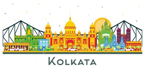 Premium Vector | Kolkata india city skyline with color buildings and blue sky isolated on white