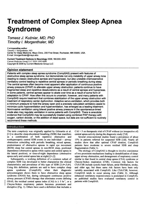 (PDF) Treatment of Complex Sleep Apnea Syndrome