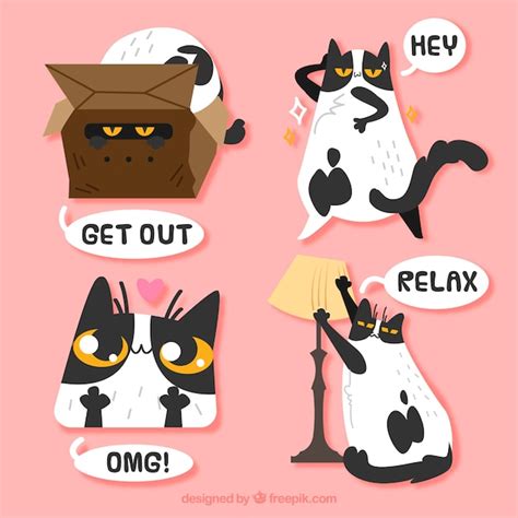 Fun pack of cat stickers Vector | Free Download