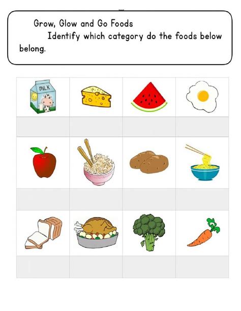 the food groups worksheet is filled with pictures