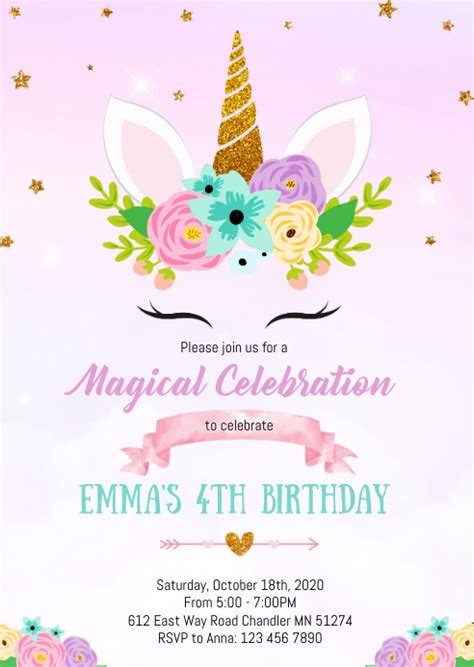 Copy of Unicorn birthday invitation | PosterMyWall