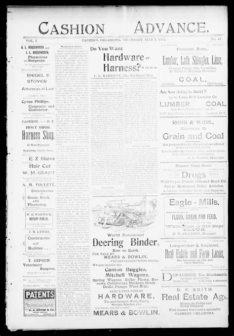 Cashion Advance. (Cashion, Okla.), Vol. 1, No. 47, Ed. 1 Thursday, May 2, 1901 - The Gateway to ...