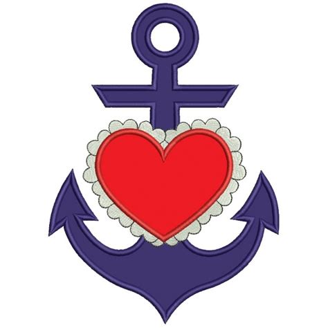 Marine Anchor With Heart Applique Machine Embroidery Digitized Design Pattern