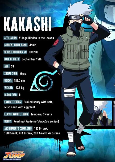 Kakashi character info | Kakashi, Naruto shippuden characters, Naruto character info