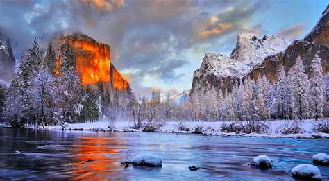 Yosemite in winter, Yosemite, forest, sunset, lake, winter, mountain ...