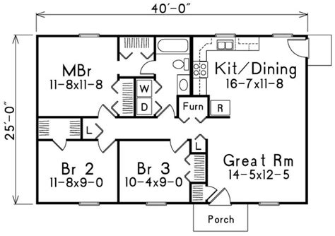 Narrow Lot Plan: 1,000 Square Feet, 3 Bedrooms, 1 Bathroom - 5633-00010