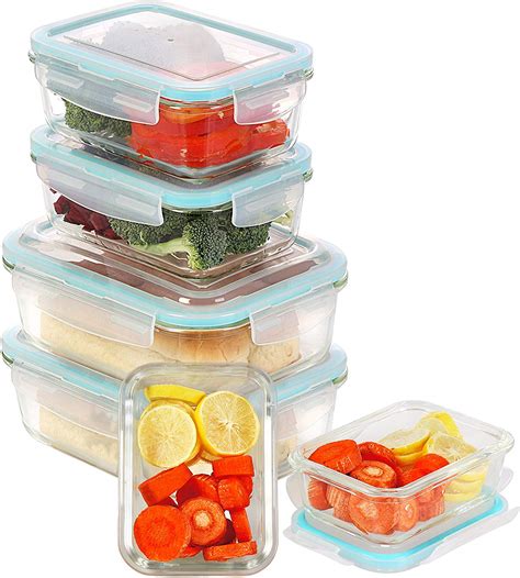 Glass Food Storage Container Set – 12 Pieces (6 Containers and 6 Lids) – Transparent Lids – BPA ...