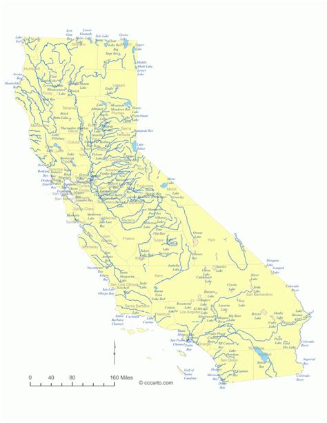 State Of California Water Feature Map And List Of County Lakes - California Water Map ...