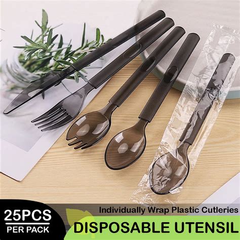 25pcs.Wrap Per Piece Disposable Spoon Fork Spork Plastic Spoon Cutleries Kutsara Tinidor ...