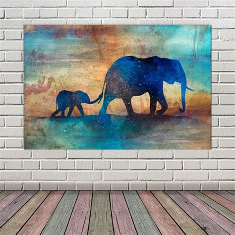 Mom and Elephant Elephant Baby Canvas Elephant Art Print | Etsy