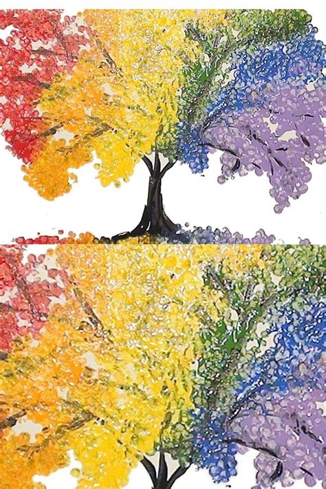 Rainbow Tree Q Tip Acrylic Painting for Beginners Technique - Acrylic Painting Rainbow Tree ...