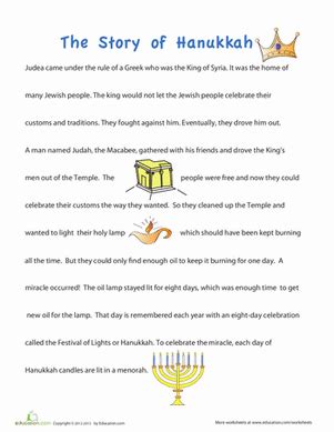 Story of Hanukkah for Children | Worksheet | Education.com | Hanukkah ...