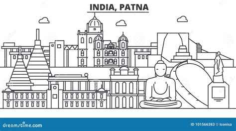 India, Patna City Skyline Isolated Vector Illustration, Icons ...