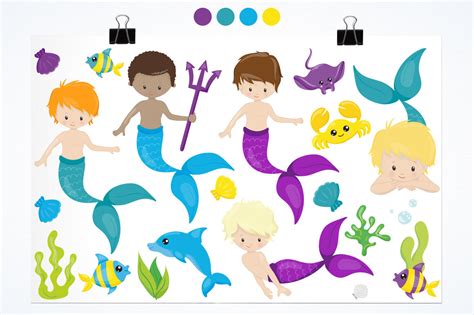 Boy Mermaid By Prettygrafik Design | TheHungryJPEG