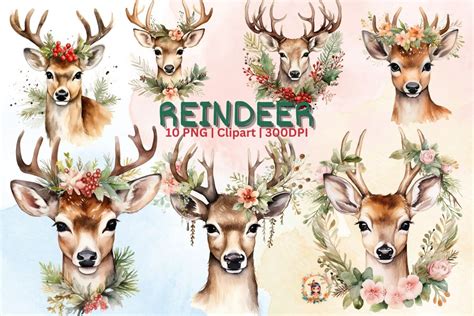 Christmas Reindeer Watercolor Clipart Graphic by apigzaart · Creative ...