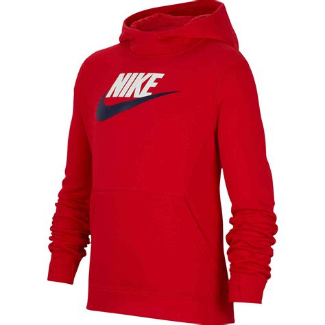 Kids Nike Sportswear Pullover Fleece Hoodie - University Red - SoccerPro