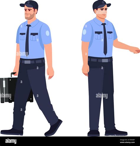 Police officer semi flat RGB color vector illustration set. Security ...