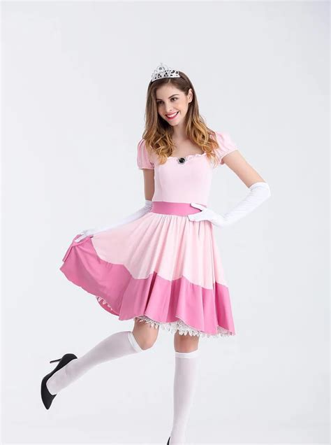 Deluxe Adult Princess Peach Costume Women Princess Peach Super Mario Bros Party Cosplay Costumes ...