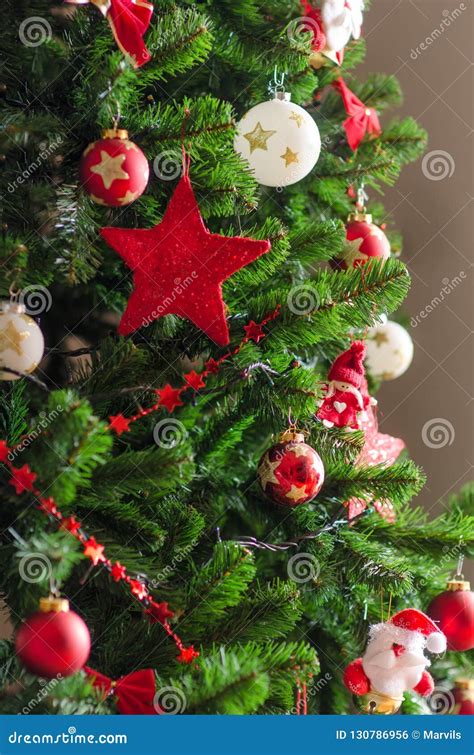 New Year Tree with Decorations Stock Photo - Image of colored, vocation: 130786956