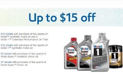 Mobil Motor Oil Rebate (Up to $15)