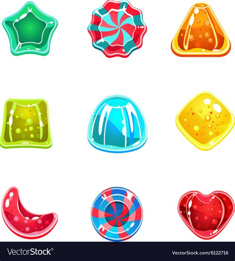 Glossy colourful candies various shapes Royalty Free Vector