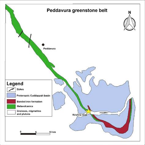 Geological map of the Peddavura greenstone belt [17]. | Download ...