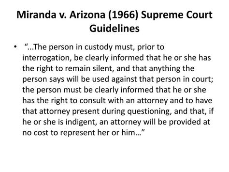 PPT - Miranda v. Arizona (1966) Supreme Court Guidelines PowerPoint Presentation - ID:1602103