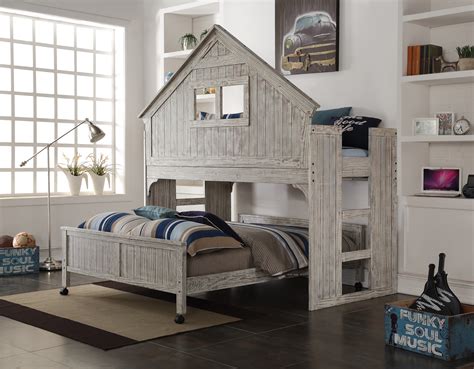 CLUB HOUSE LOW LOFT TWIN BED WITH FULL CASTER BED IN BRUSHED DRIFTWOOD FINISH - Walmart.com