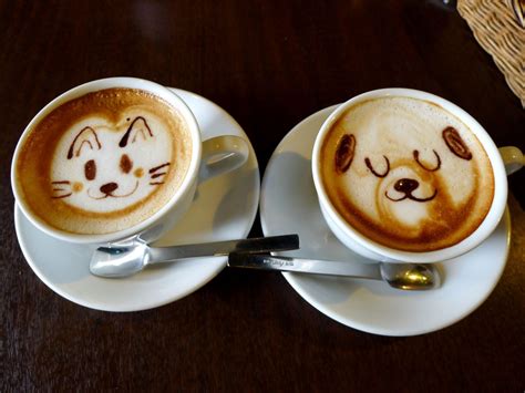 Funny coffee with dog and cat face