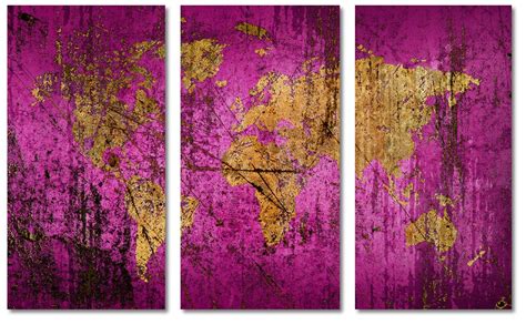 Abstract, Dark-Phlox World Map Canvas Print. - 3 Panel Split, Triptych ...