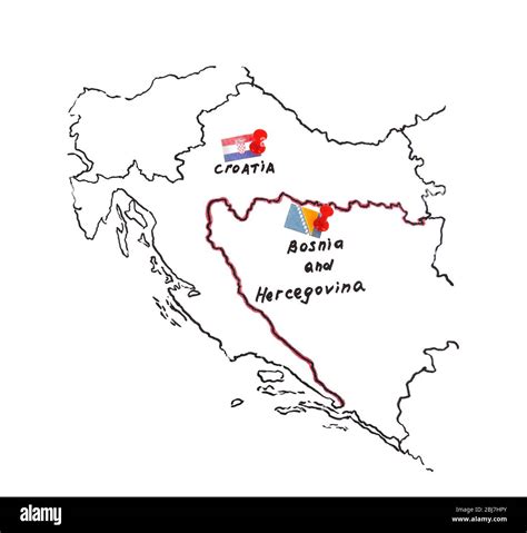 Map of Croatia and Bosnia and Herzegovina - territorial dispute concept ...