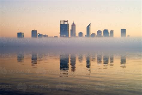 Image of horizontal shot of Perth skyline at dawn with buildings ...