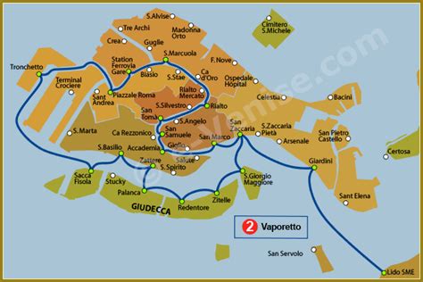 Venise Vaporetto Carte Plan de la Ligne 2 ACTV | Venice map, Venice ...