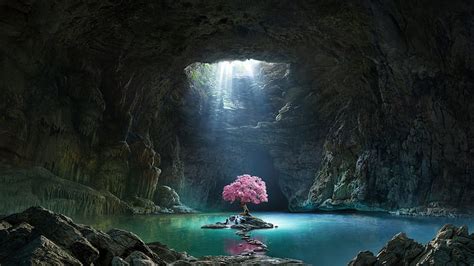 Cave Lake [1920×1080] : . Landscape poster, Nature, Fantasy landscape, HD wallpaper | Peakpx