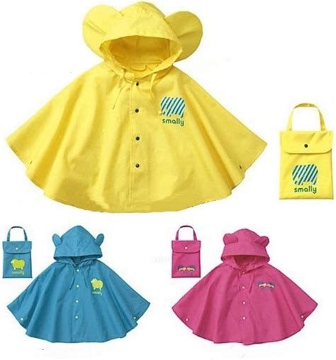 dhr Kids Rain Poncho Children's Candy-Colored Raincoat Hooded Cape Raincoat One-Piece Reusable ...