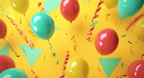 AI generated happy birthday greeting card with balloons in a yellow background 37322969 Stock ...