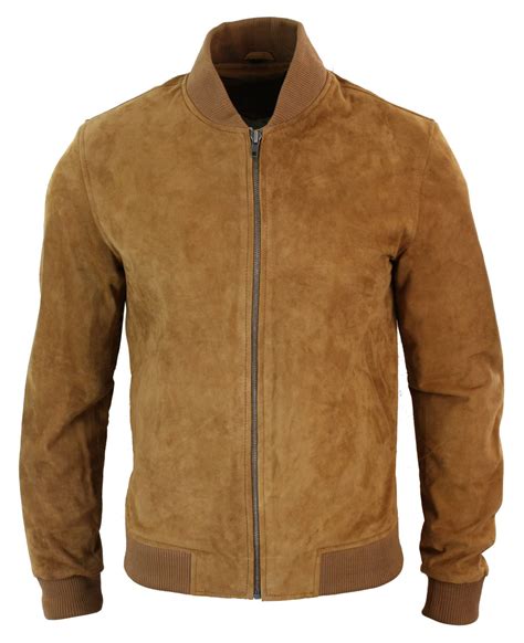 Varsity Mens Real Suede Leather Bomber College Jacket Classic Retro Vintage - Tan Brown: Buy ...